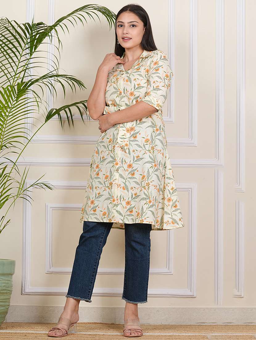 women floral short sleeve a-line kurta - 21695280 -  Standard Image - 1