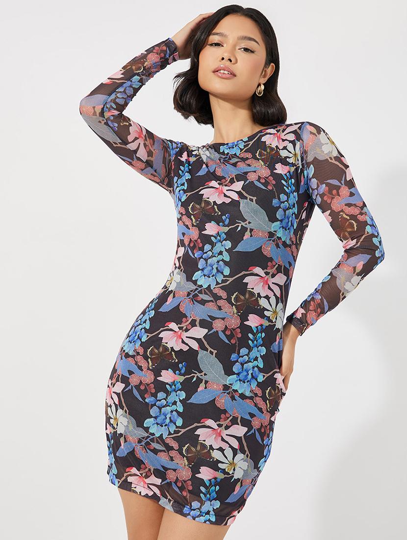 women printed long sleeves bodycon dress - 21695348 - Zoom Image - 0