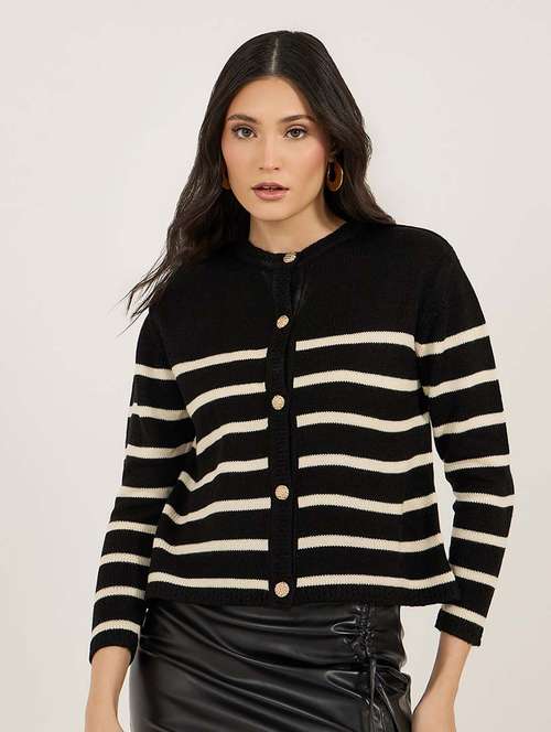 women striped long sleeve cardigan - 21695398 - Standard Image - 0