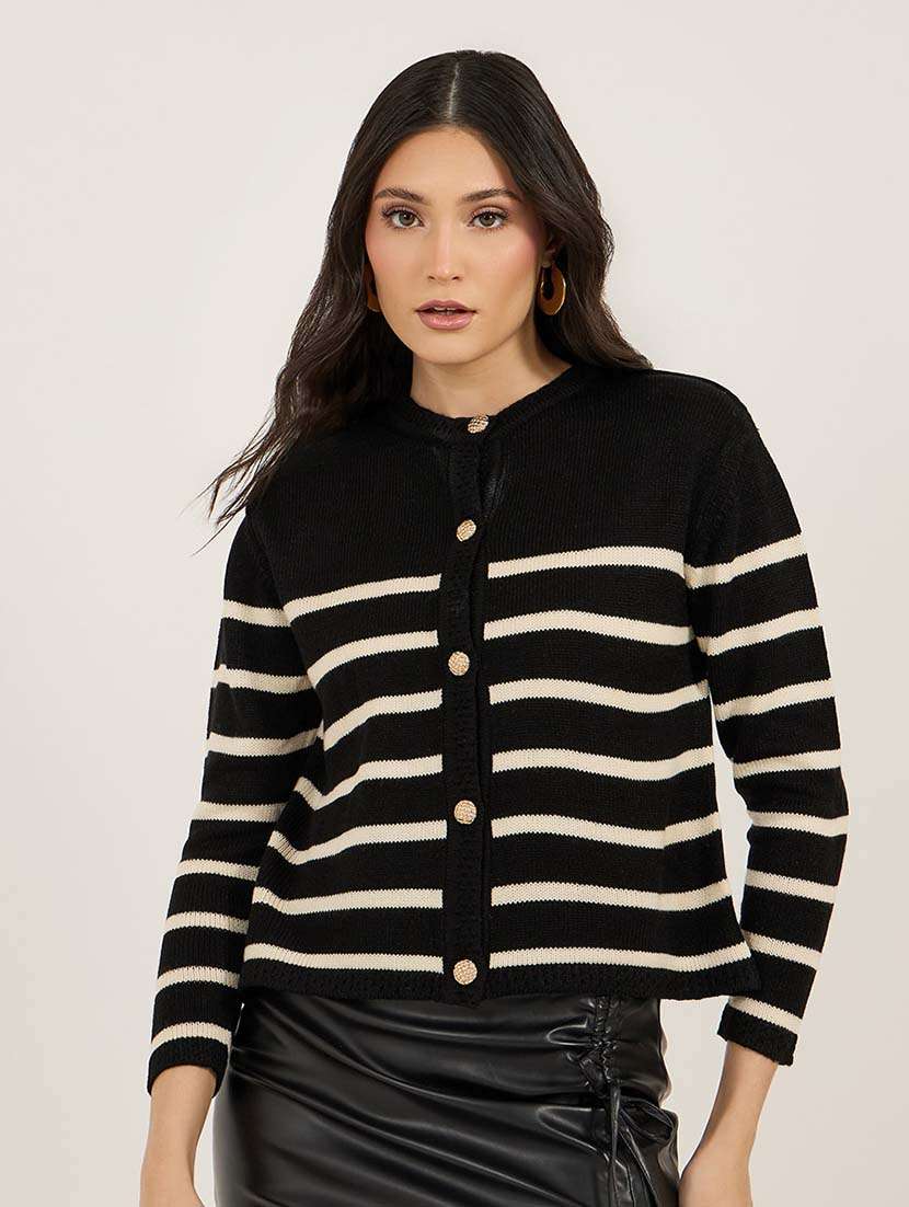 women striped long sleeve cardigan - 21695398 - Zoom Image - 0