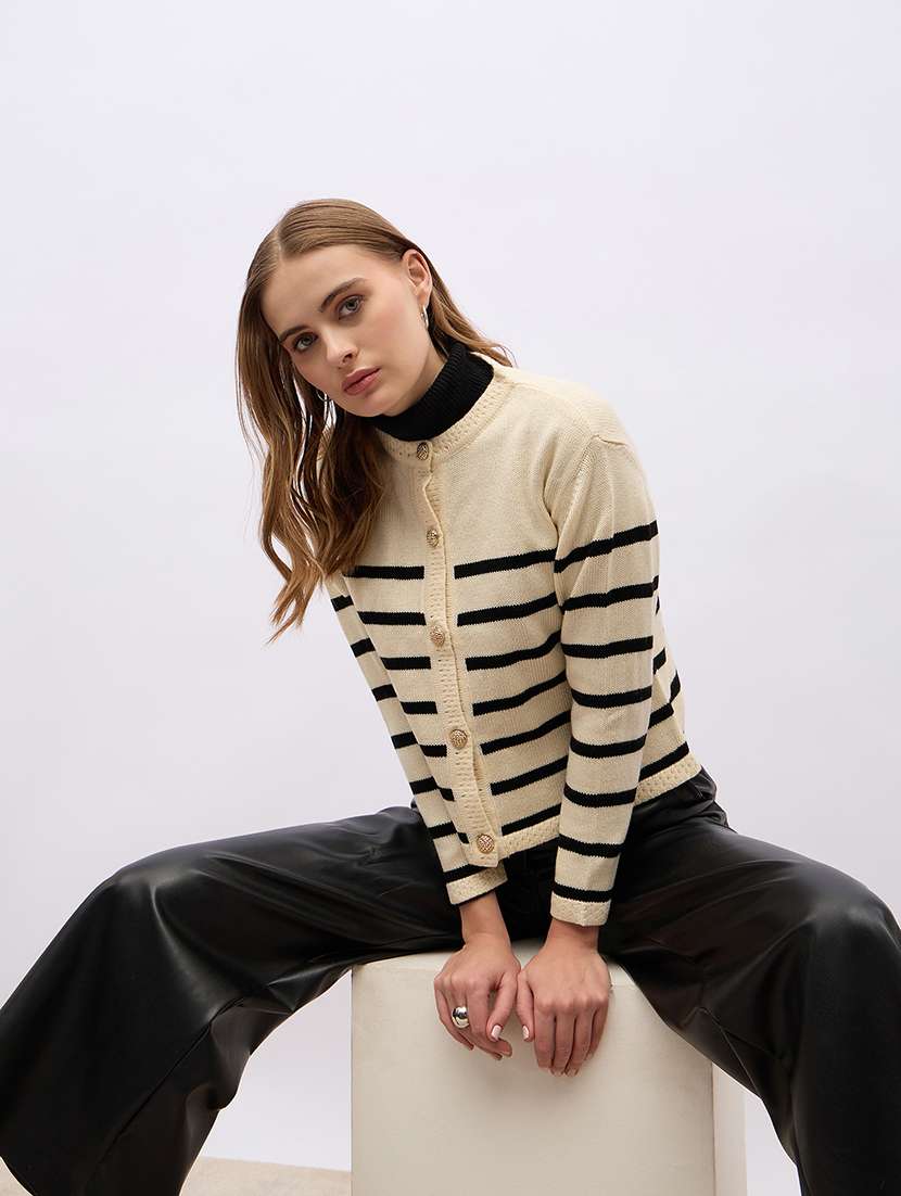 women striped long sleeve cardigan - 21695399 -  Standard Image - 4
