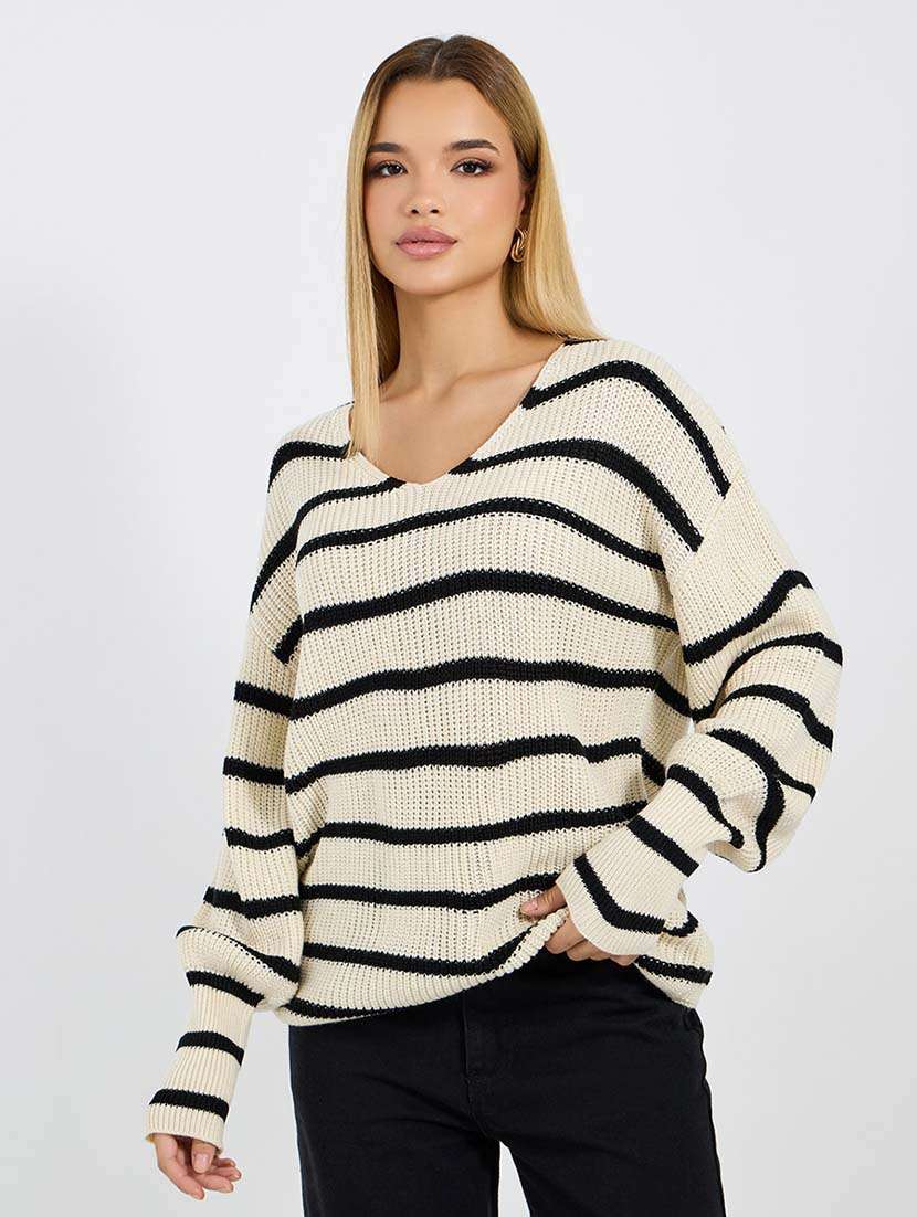 women striped long sleeve pullover