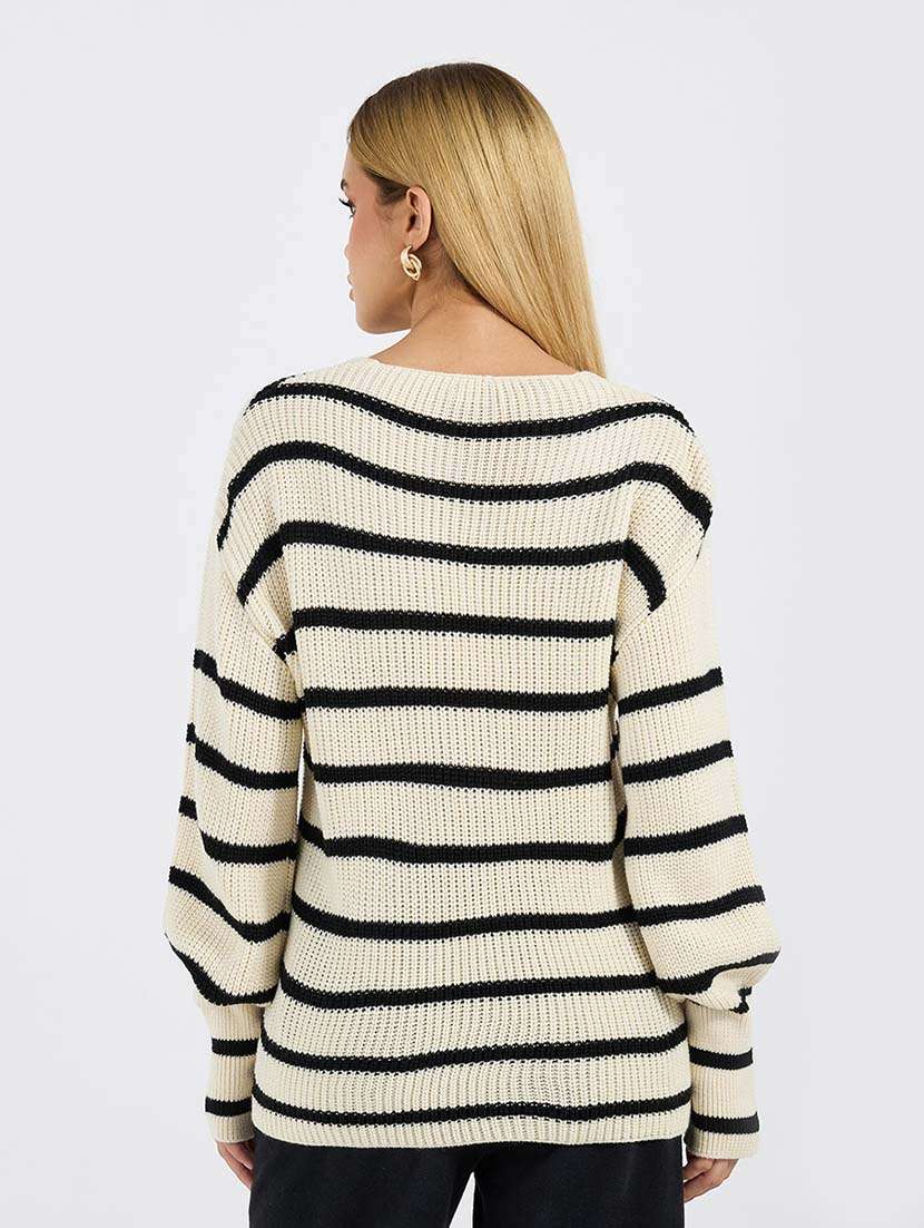 women striped long sleeve pullover - 21695400 -  Standard Image - 1