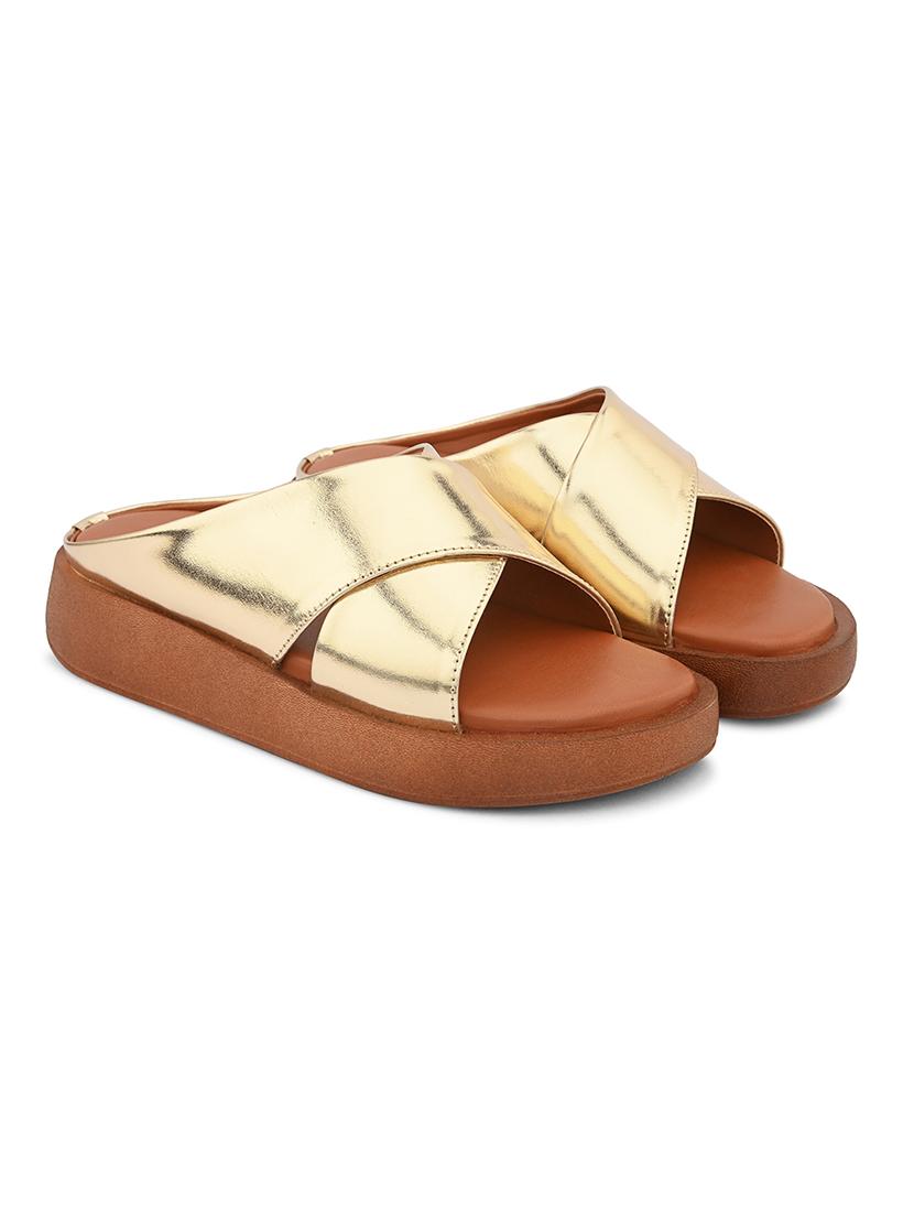 gold synthetic slip on sandals - 21695404 -  Standard Image - 1
