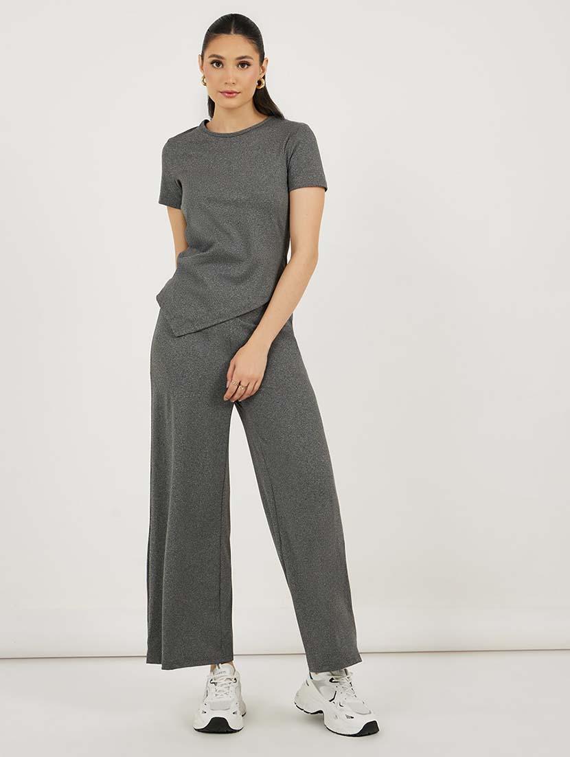 women solid top and trouser co-ord set