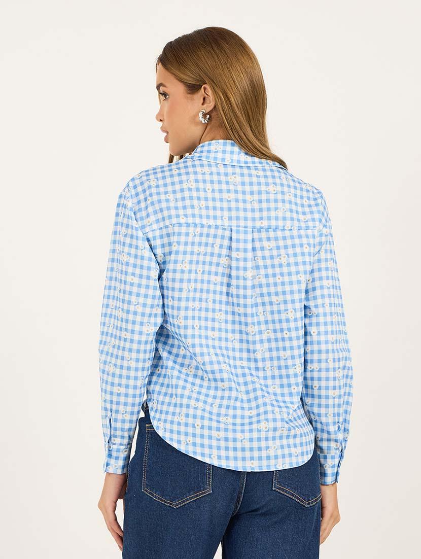 women checkered collared long sleeves shirt - 21695417 -  Standard Image - 1