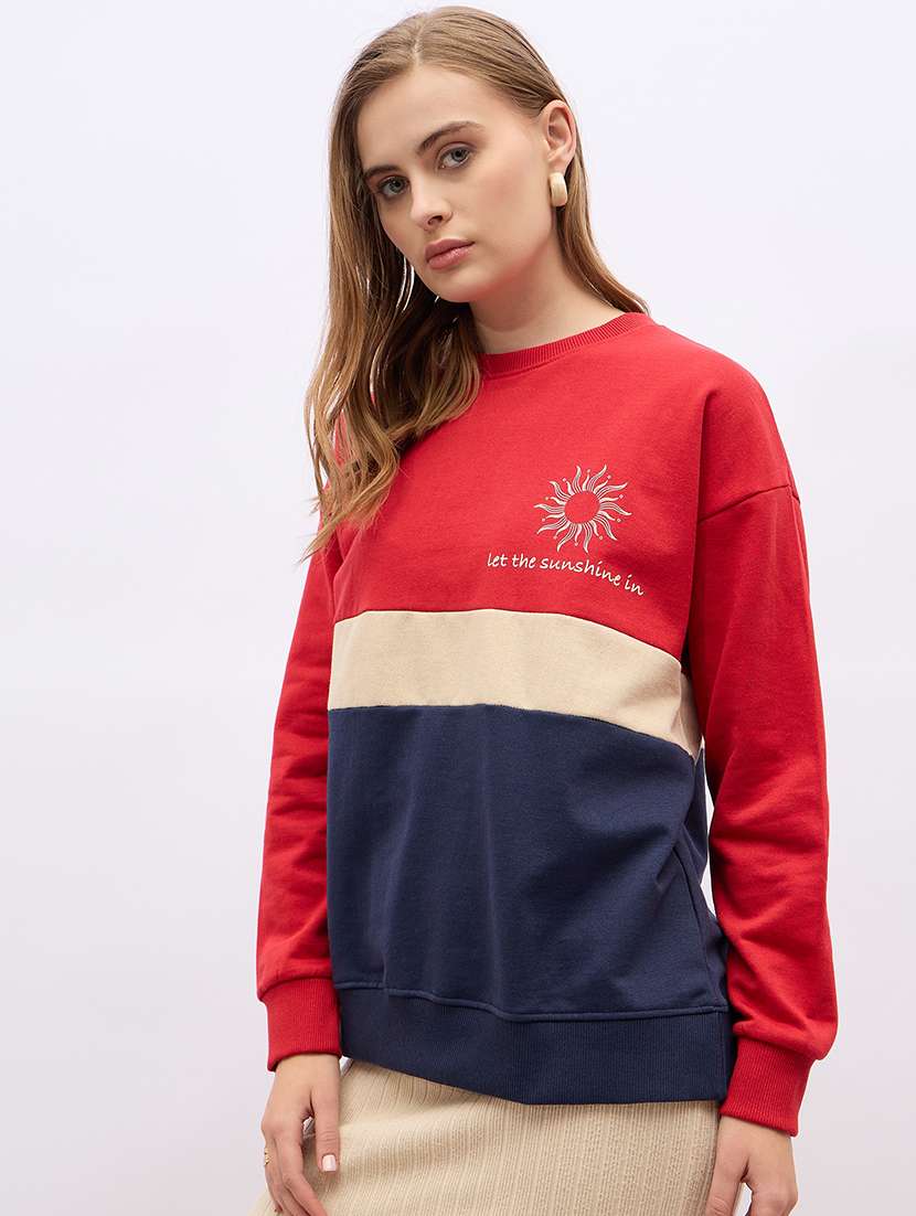 women long sleeves color block sweatshirt