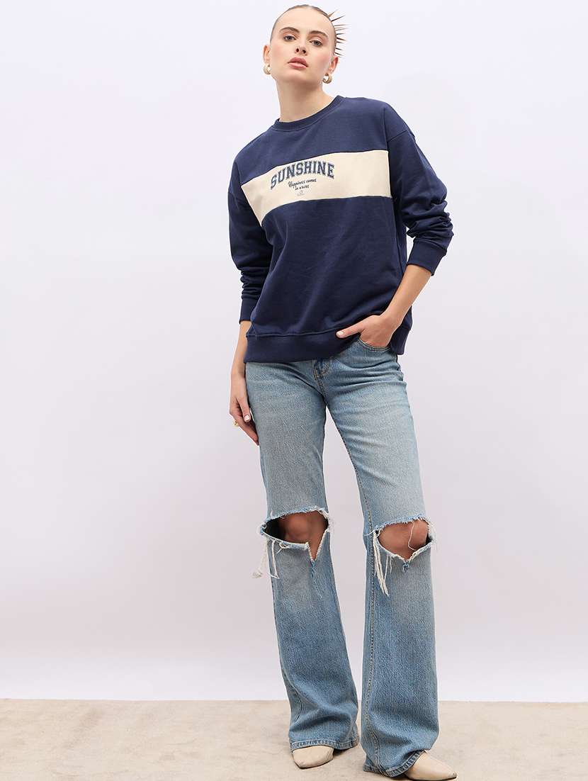 women chest print long sleeve sweatshirt - 21695421 -  Standard Image - 4