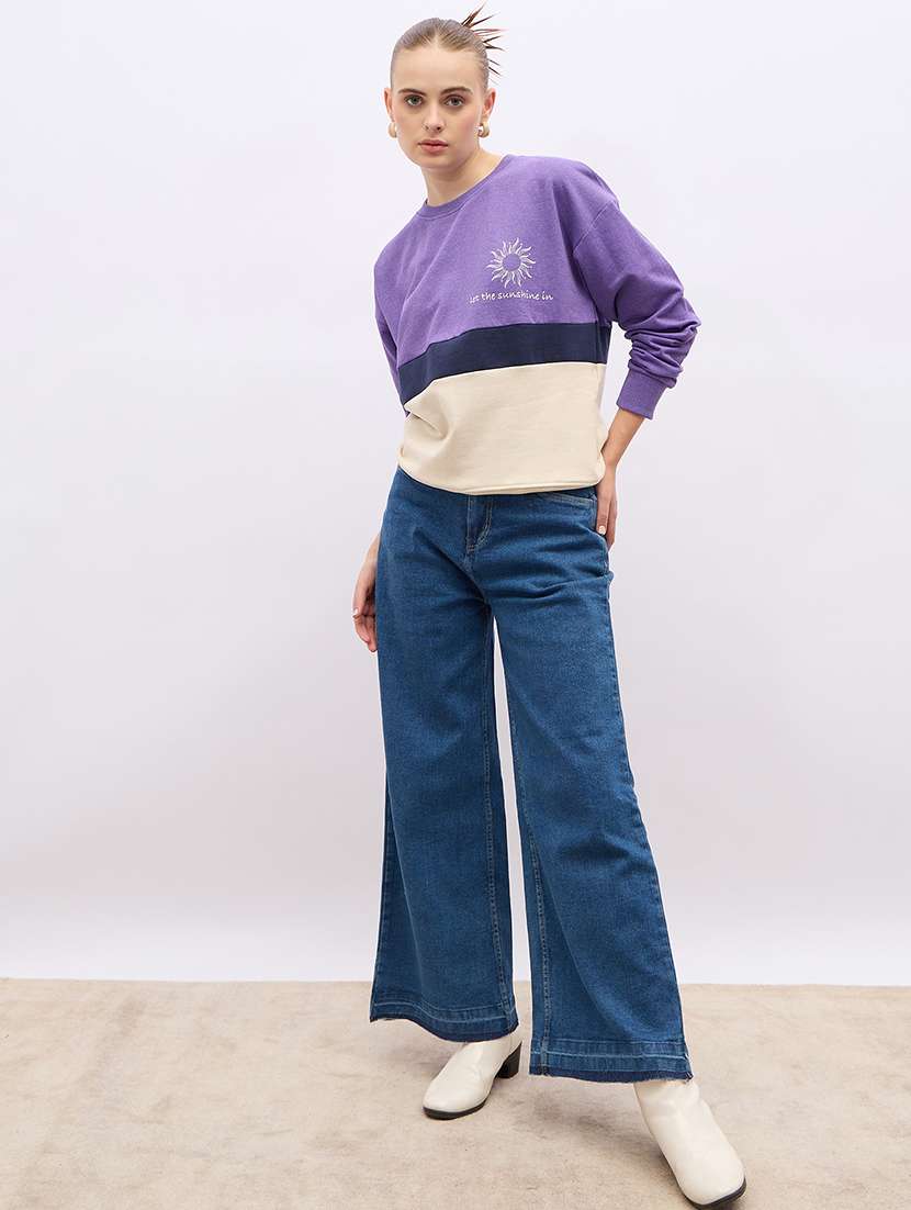 women long sleeves color block sweatshirt - 21695430 -  Standard Image - 4