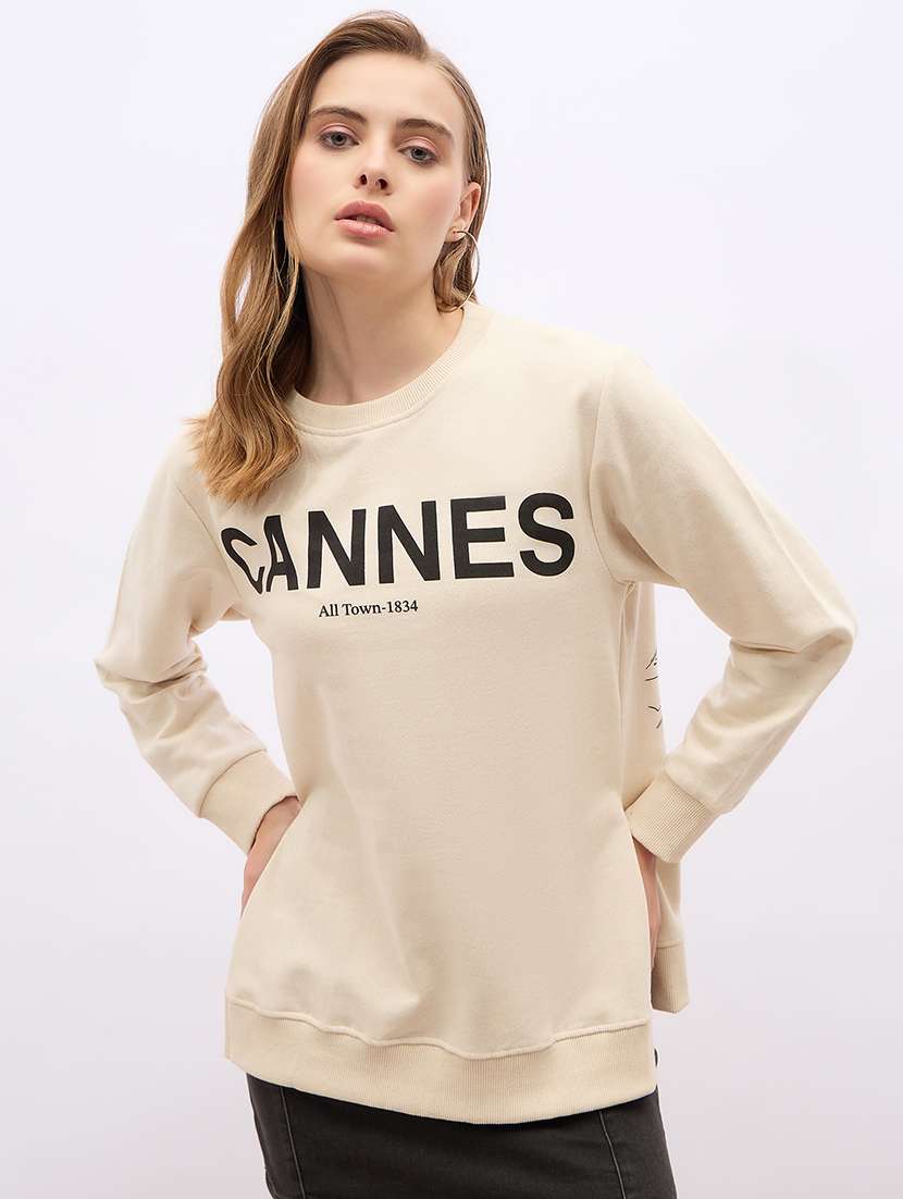 women front print long sleeve sweatshirt