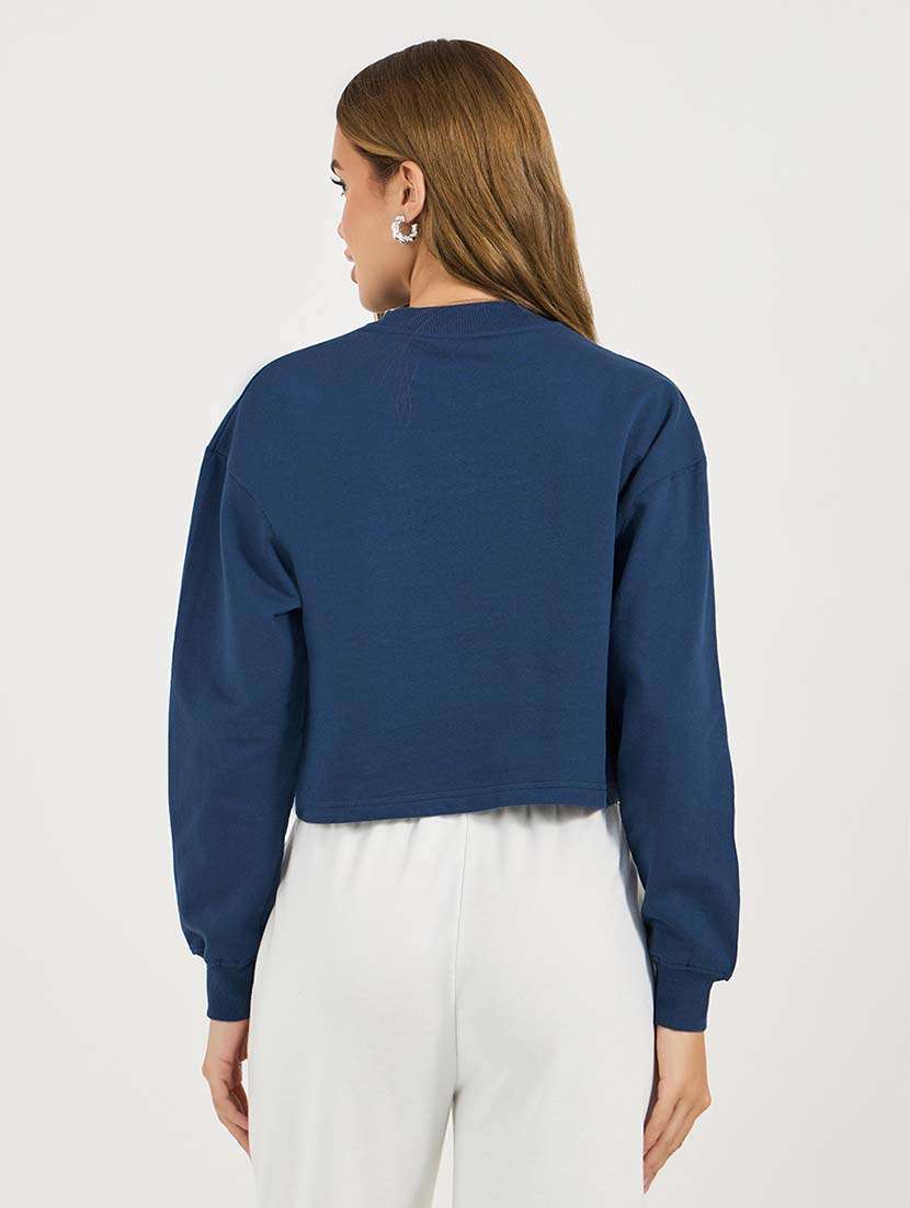 women typography long sleeve cropped sweatshirt - 21695455 -  Standard Image - 1