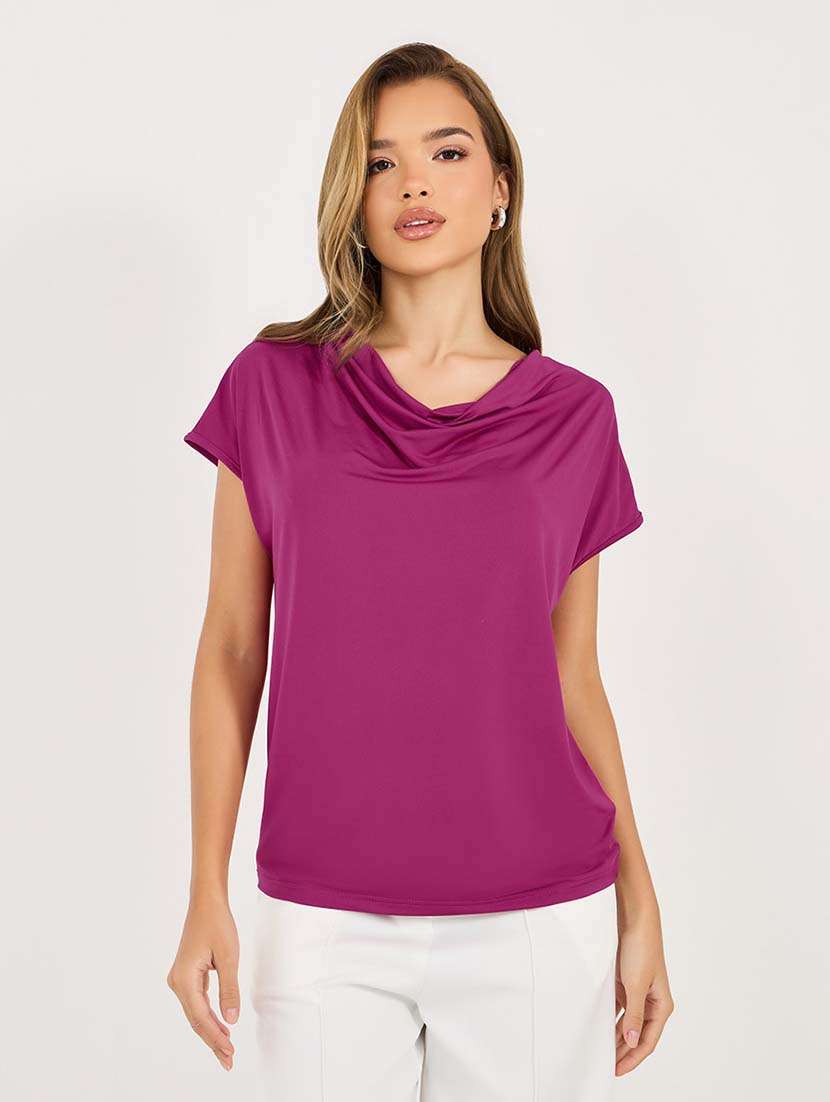 women solid cowl neck regular top