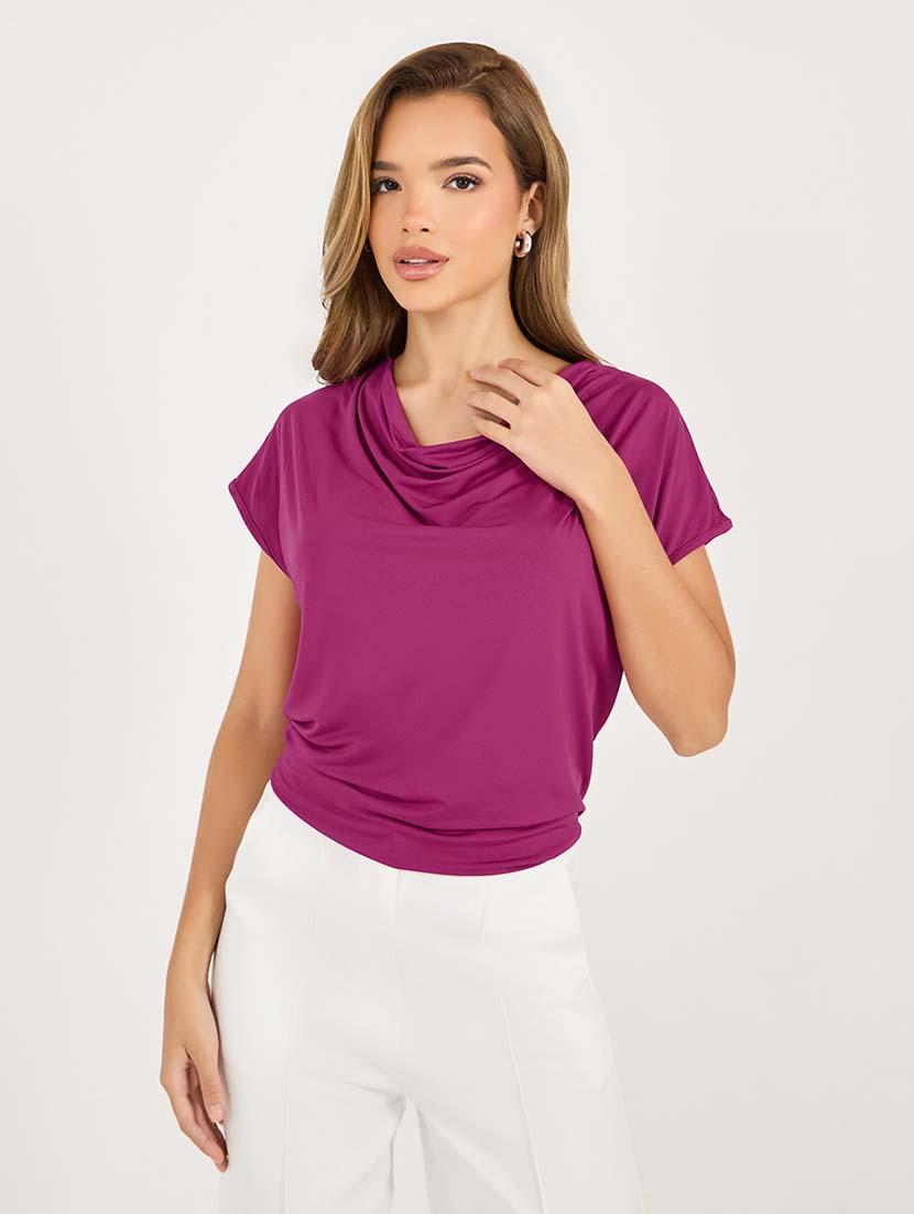 women solid cowl neck regular top - 21695472 - Standard Image - 1