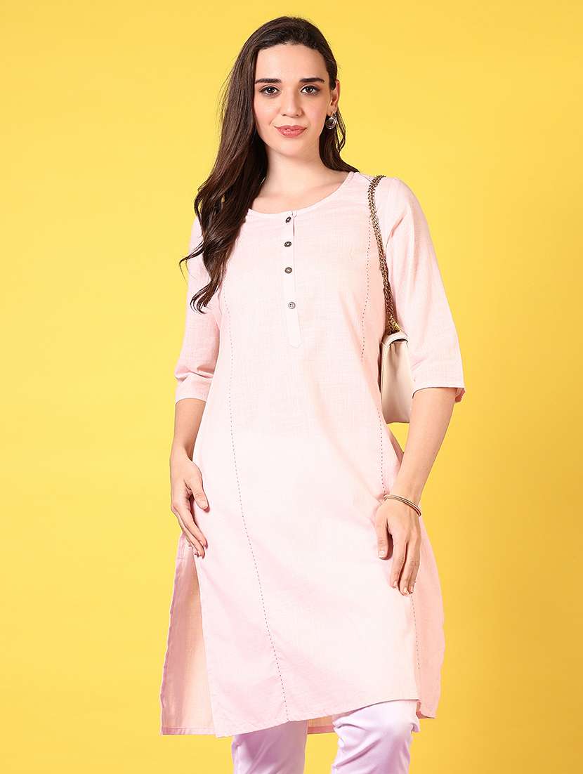 women round neck solid straight kurta - 21695506 - Zoom Image - 0