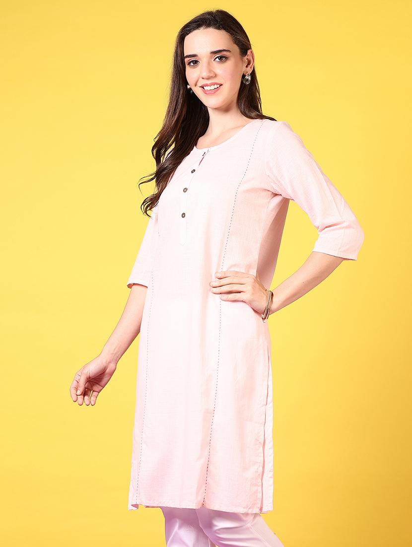 women round neck solid straight kurta - 21695506 - Standard Image - 1