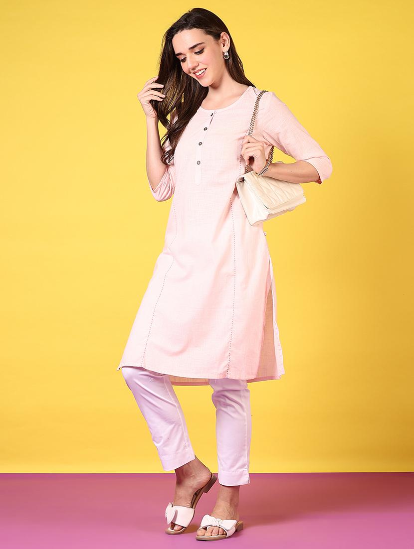 women round neck solid straight kurta - 21695506 - Standard Image - 4