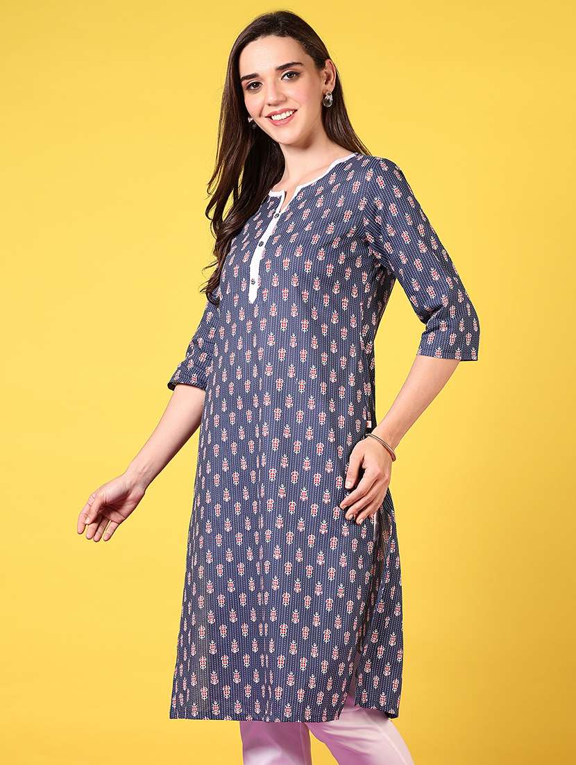 women notch neck printed straight kurta - 21695508 - Standard Image - 1