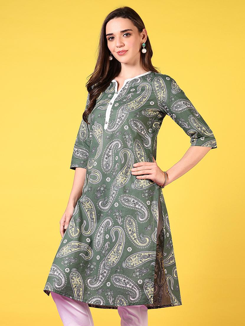 women notch neck paisley printed straight kurta - 21695509 - Standard Image - 1