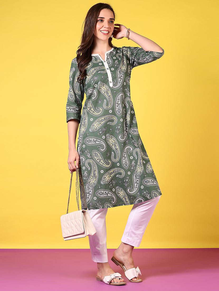 women notch neck paisley printed straight kurta - 21695509 - Standard Image - 4