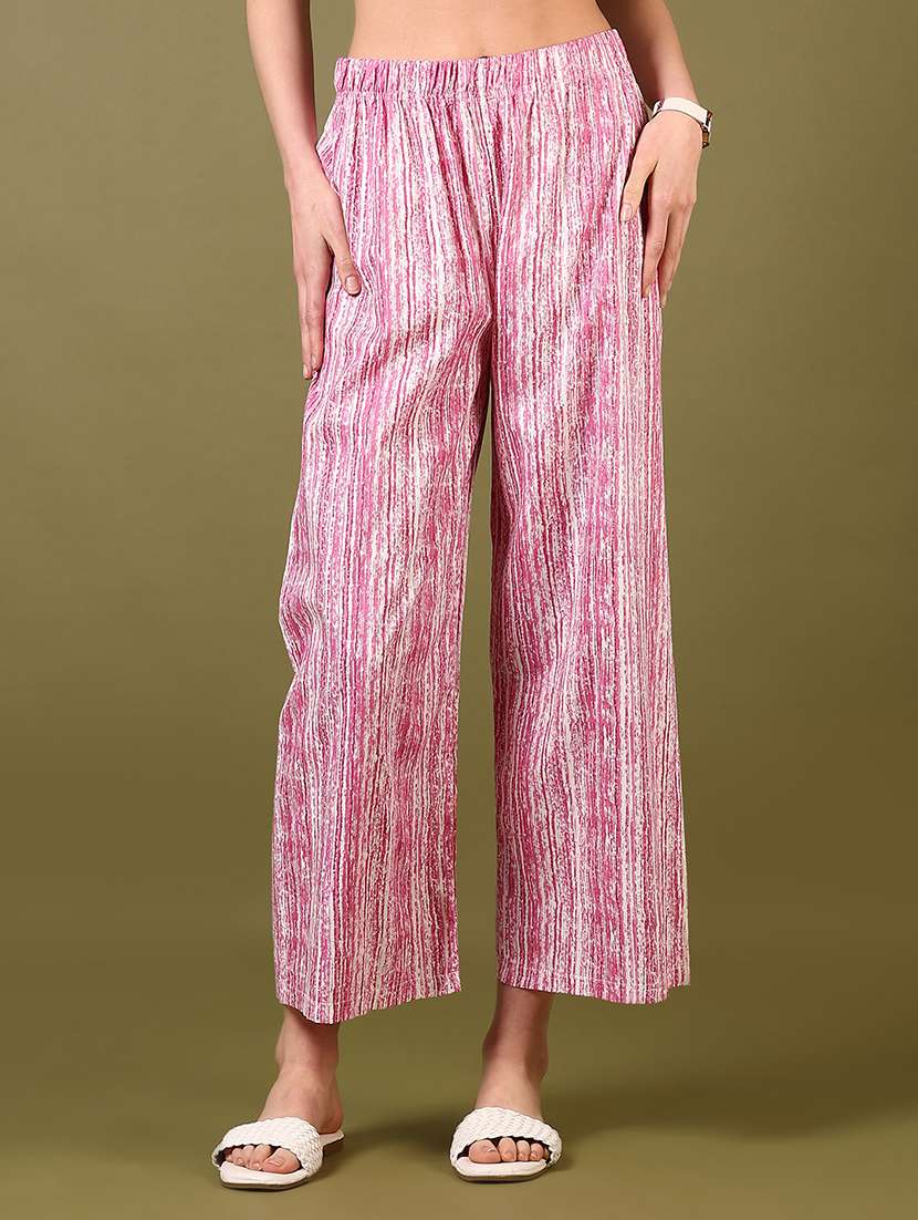 women pink printed mid rise straight palazzo