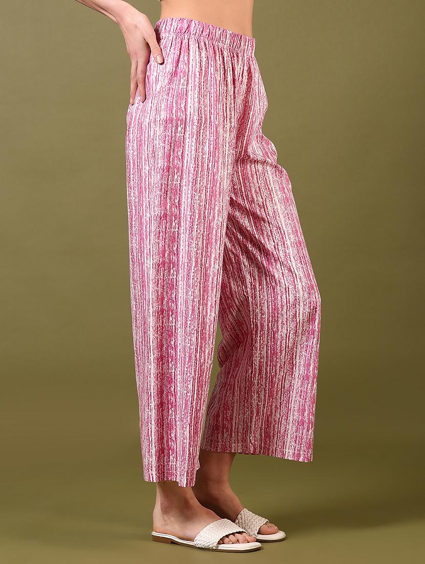 women pink printed mid rise straight palazzo - 21695524 - Standard Image - 1