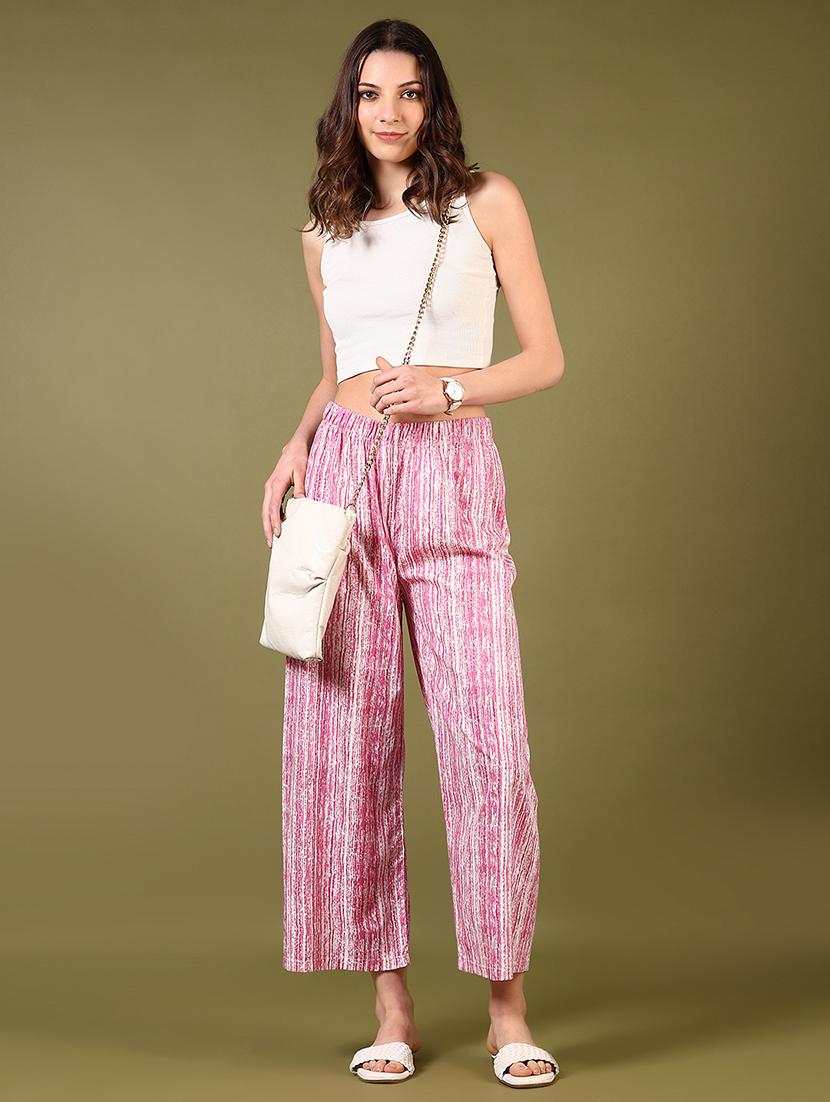 women pink printed mid rise straight palazzo - 21695524 - Standard Image - 4