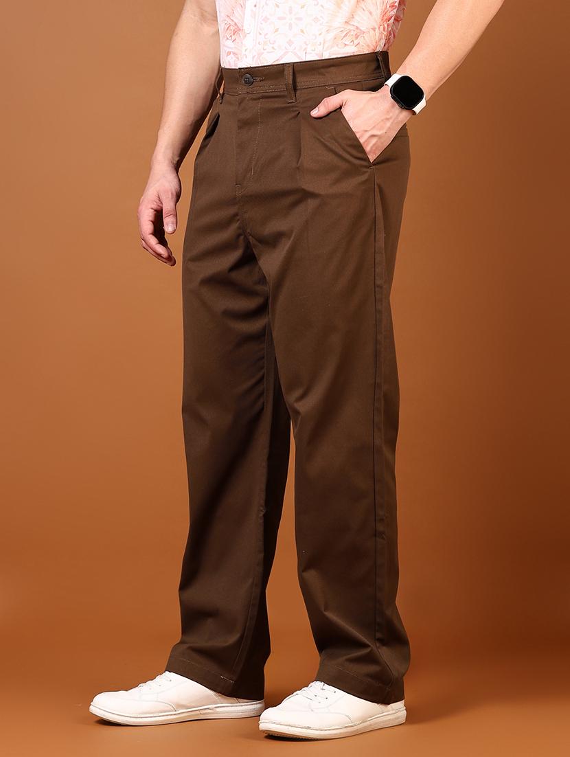 men brown solid high rise chinos casual trouser - 21695532 - Standard Image - 1