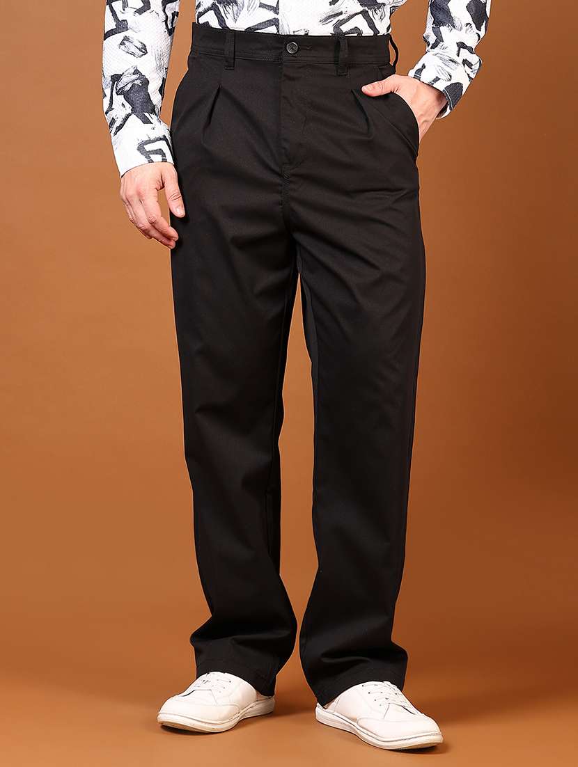 men black solid high rise chinos casual trouser