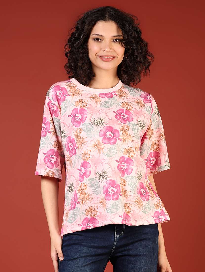 women floral print short sleeves t-shirt