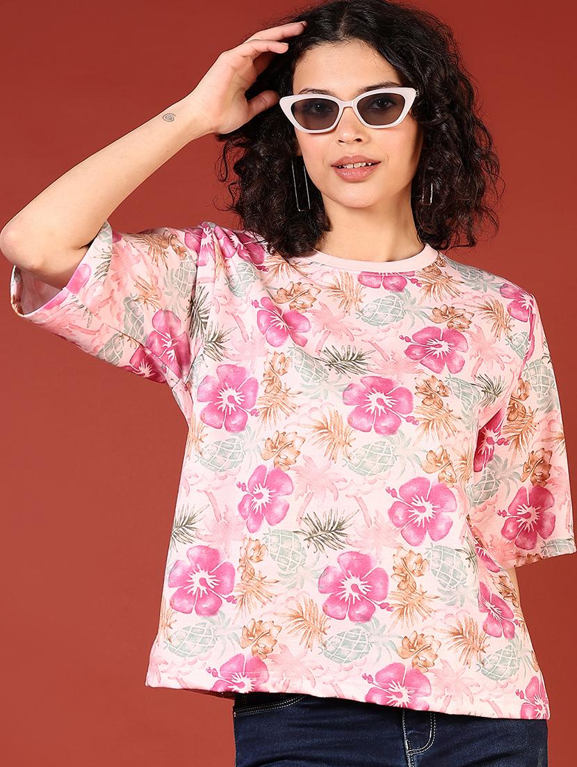 women floral print short sleeves t-shirt - 21695545 - Standard Image - 1