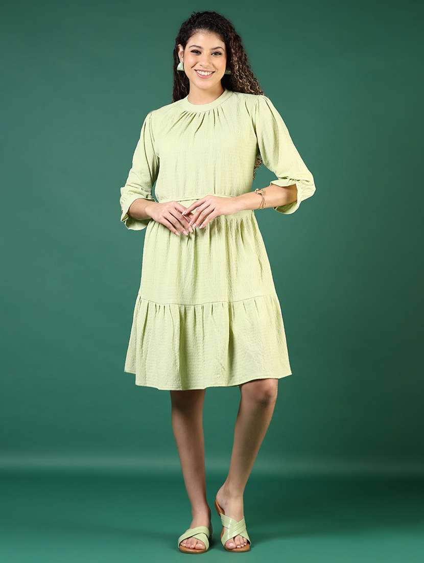 women solid puff sleeve tiered dress - 21695562 - Standard Image - 1