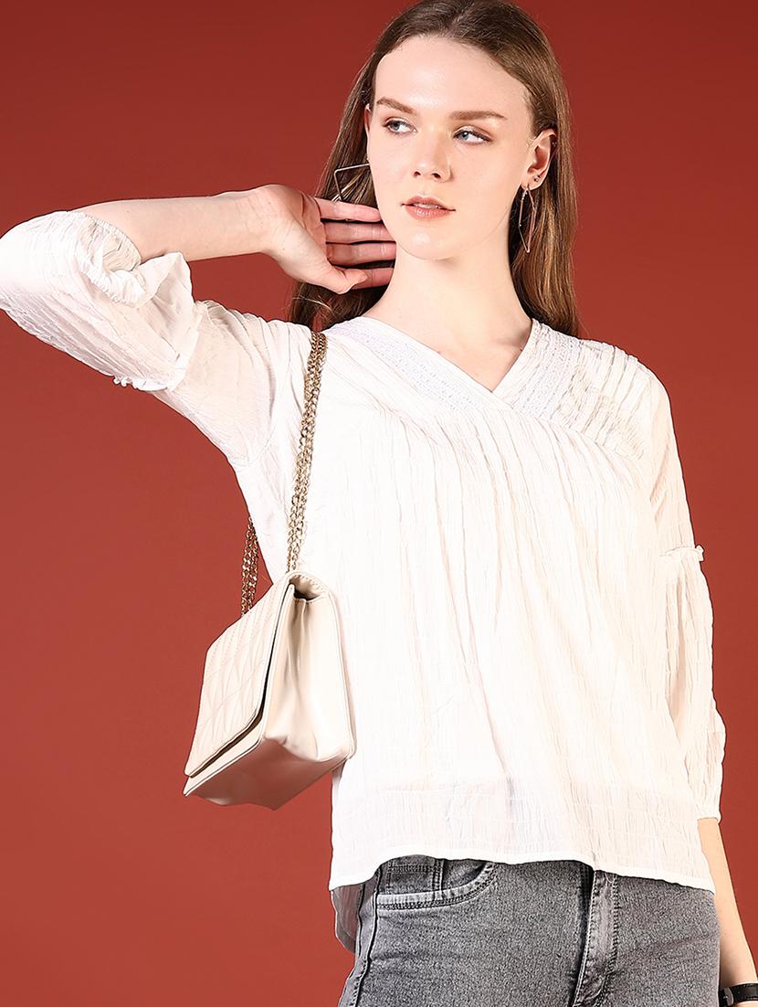 women white lace detailed v-neck regular top - 21695563 -  Zoom Image - 0