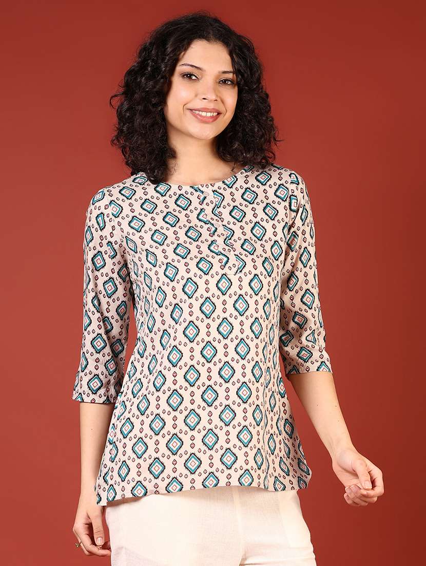 women printed round neck straight short kurti - 21695611 -  Standard Image - 1