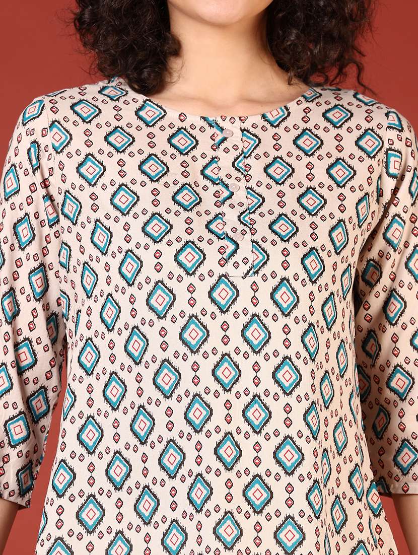women printed round neck straight short kurti - 21695611 -  Standard Image - 4