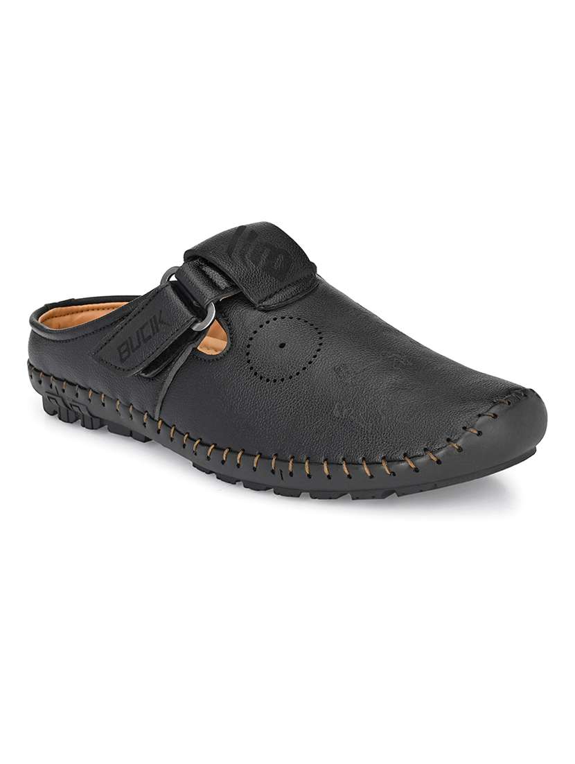 black synthetic slip on sandals - 21695958 -  Standard Image - 1