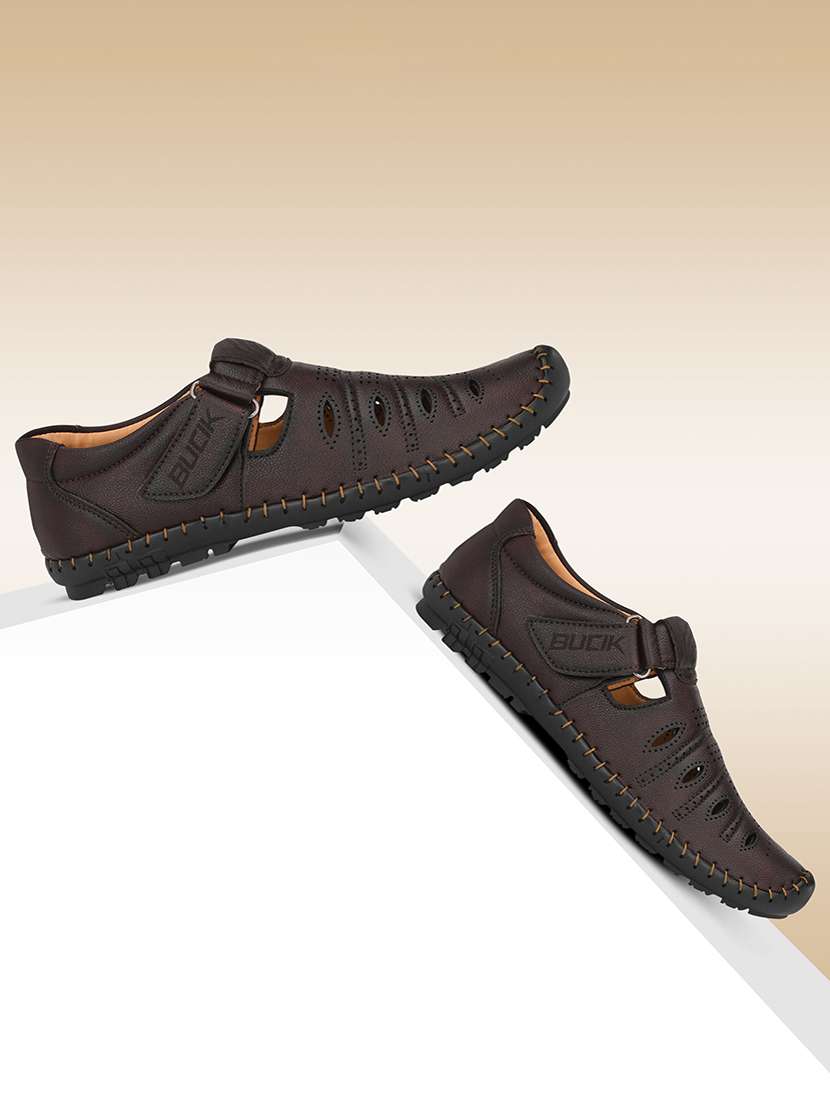 brown synthetic slip on sandals - 21695962 -  Standard Image - 1