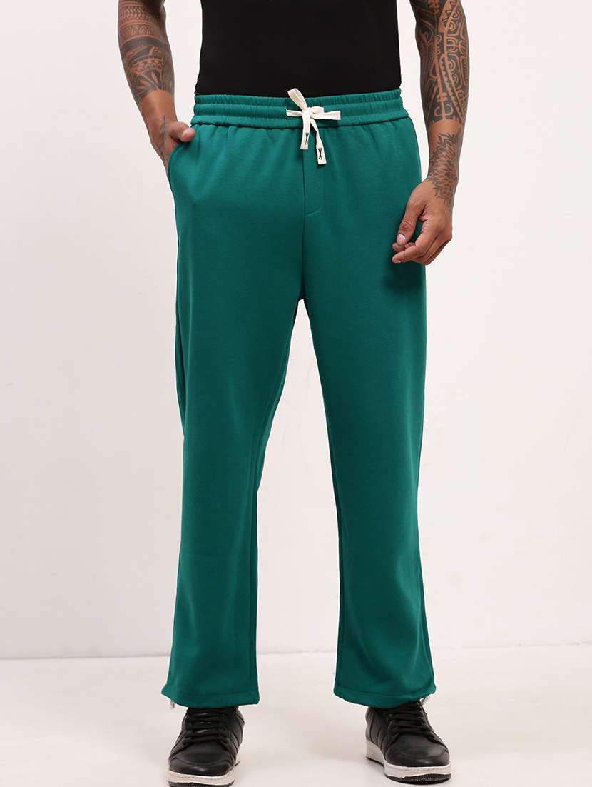 men solid mid riise full length track pant