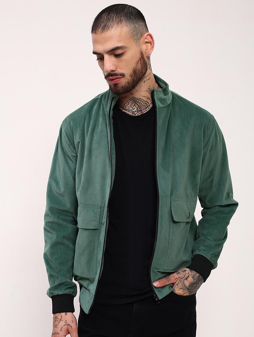 men green solid velvet casual jacket - 21695999 -  Zoom Image - 0