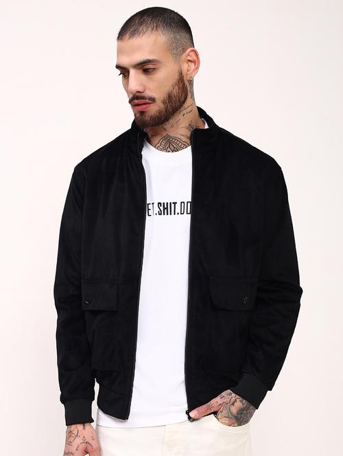 men black solid velvet casual jacket - 21696000 - Standard Image - 0