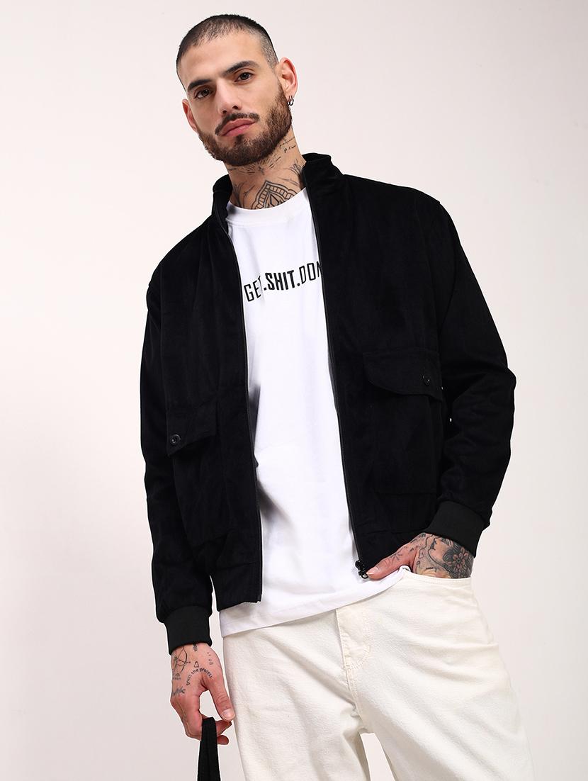 men black solid velvet casual jacket - 21696000 - Standard Image - 1