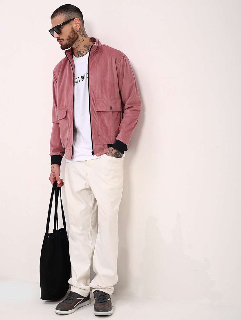 men pink solid velvet casual jacket - 21696001 -  Standard Image - 4