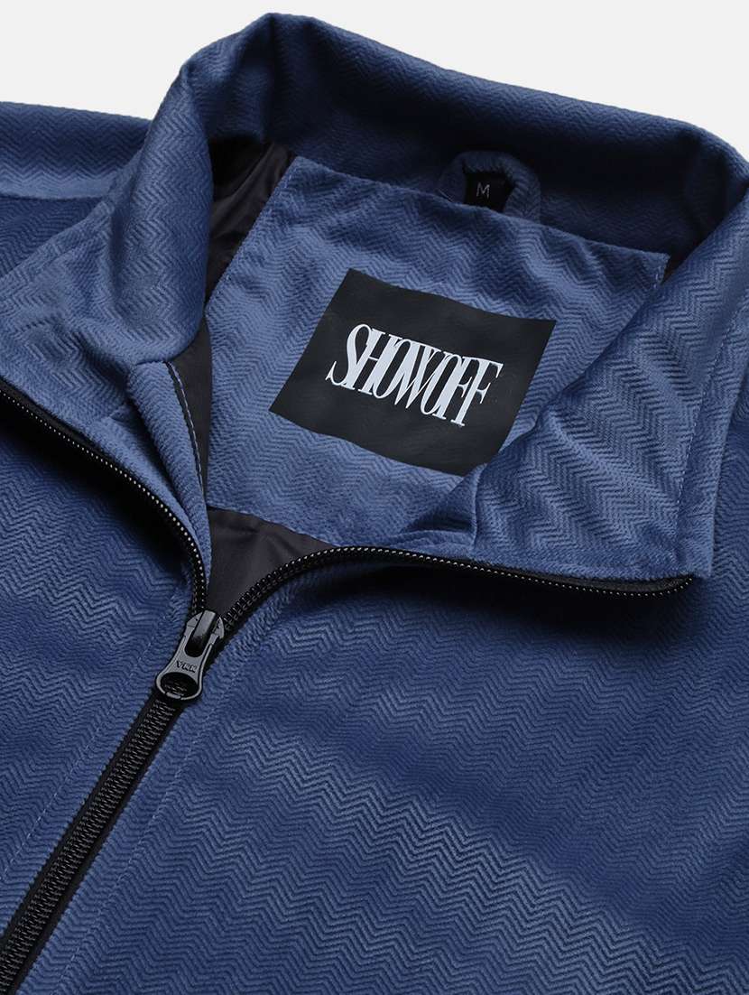 men blue solid velvet casual jacket - 21696002 -  Standard Image - 6