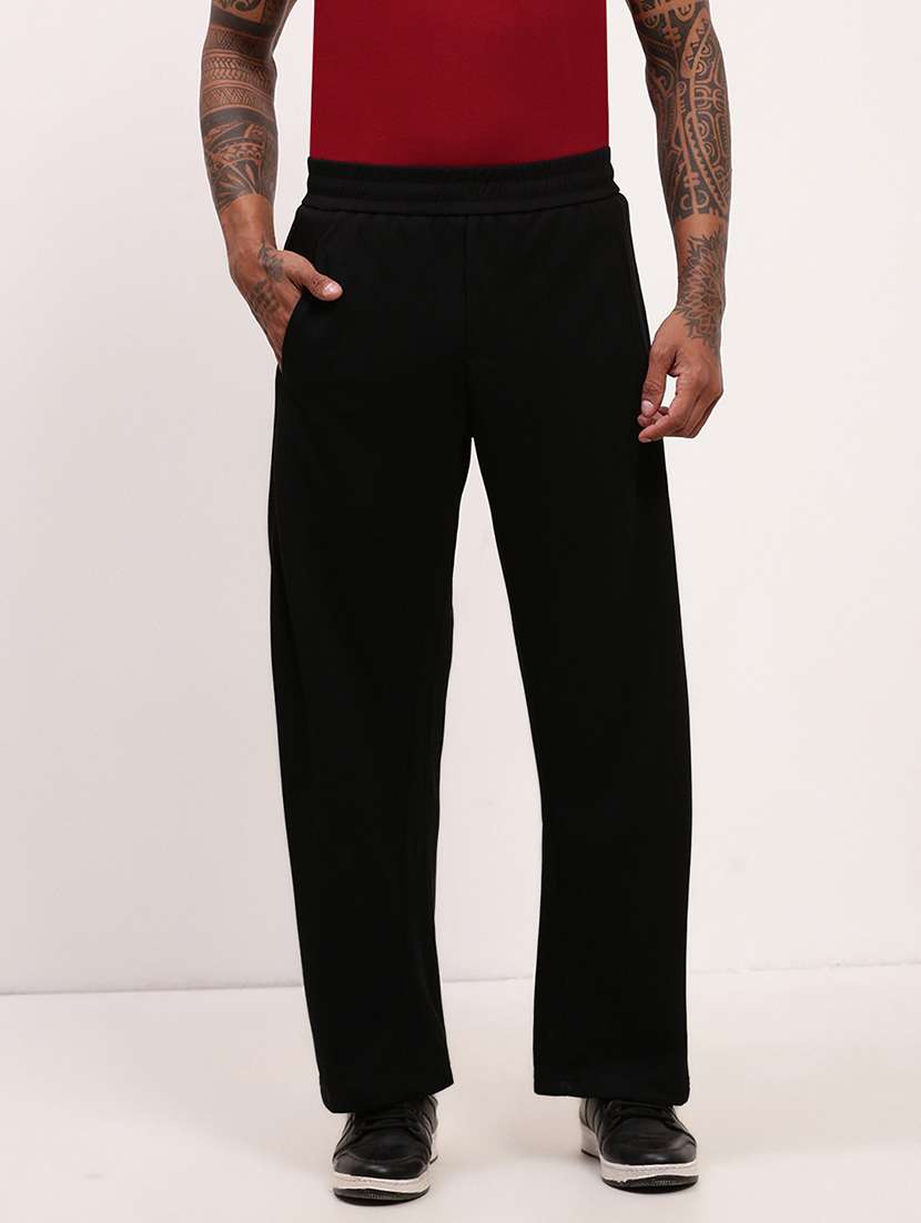 men solid regular fit full length track pants - 21696006 -  Standard Image - 1