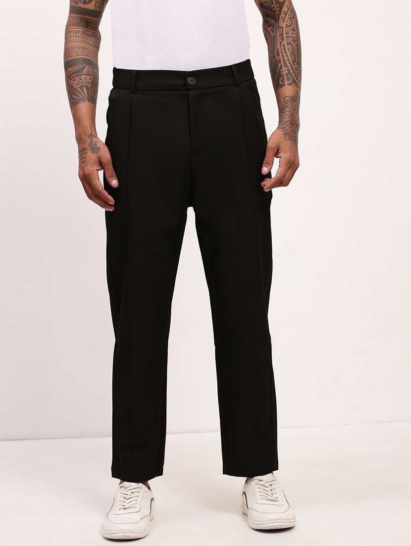 men black solid ankle length korean pants