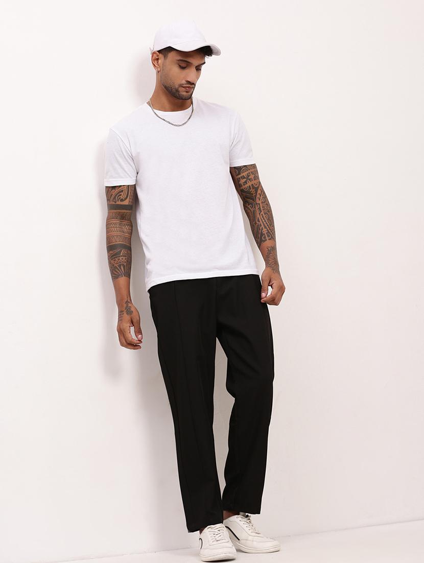 men black solid ankle length korean pants - 21696011 - Standard Image - 4