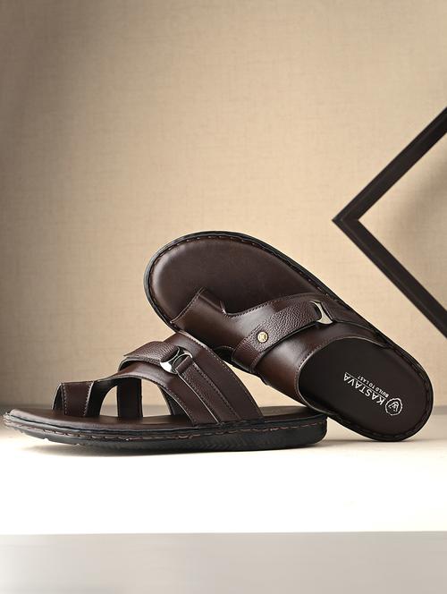 men brown slip on slippers - 21696021 -  Standard Image - 0