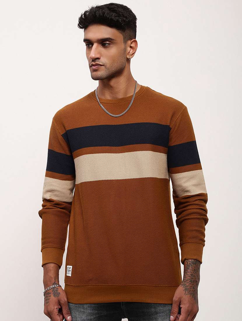 men color block long sleeve pullover