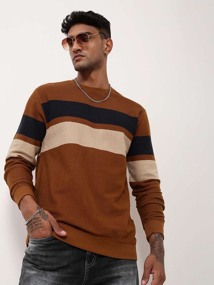 men color block long sleeve pullover - 21696050 -  Standard Image - 1