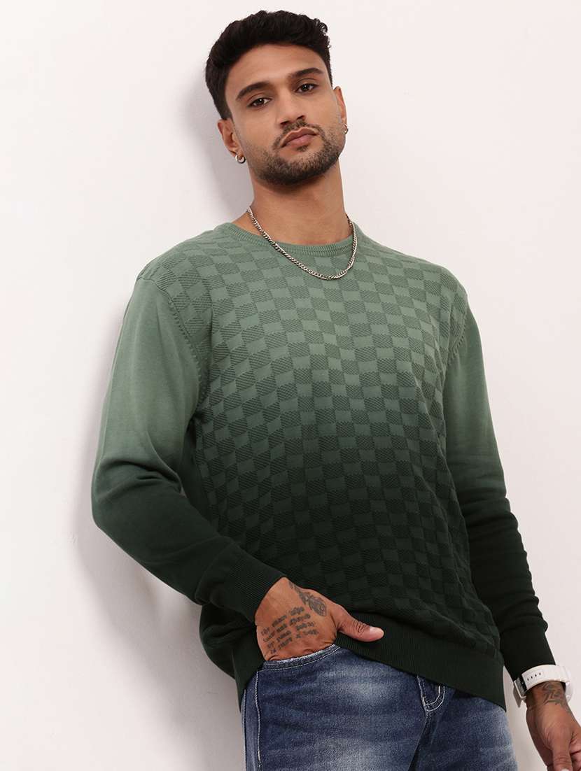 men green ombre long sleeve pullover - 21696051 -  Standard Image - 1