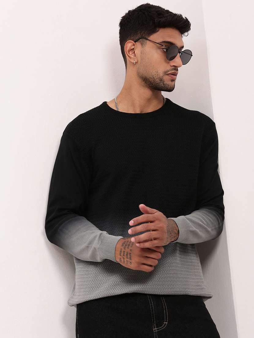 men black ombre long sleeve pullover - 21696054 -  Standard Image - 1